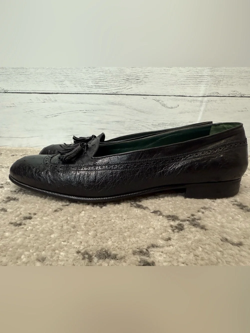 Vintage Ostrich Leather Mens Gucci Tassel Loafers